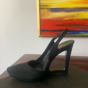 Jil Sander Suede Dark Gray Platform Cut Out Wedge Sling Back Strap US7-Versatile